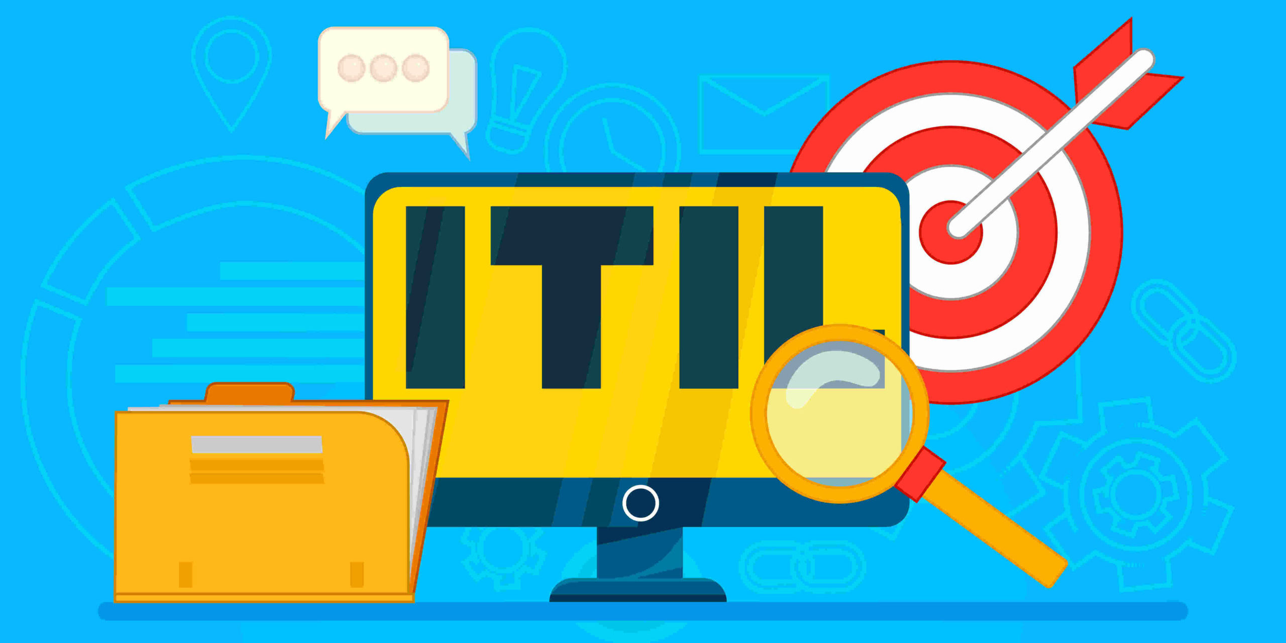 IT Infrastructure Library. Laptop with a folder with documents and graphs CRM – Growing Enterprise Software Today